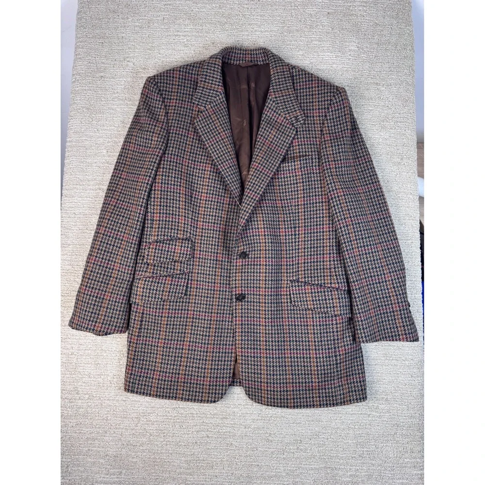 Ercole's Donegal Mist Handwoven Tweed Blazer Wool Mohair Cashmere Brown Check 42